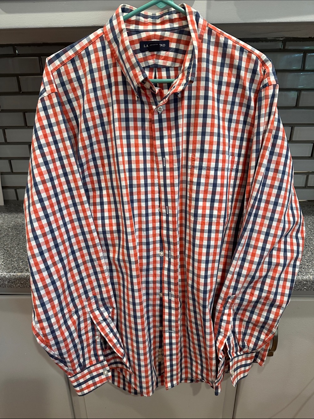 Lands' End Men’s Red, Navy & White Gingham Button-Down Shirt
